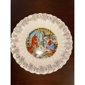 Vintage 1956 edition 23K gold Christ the savior is born plate
